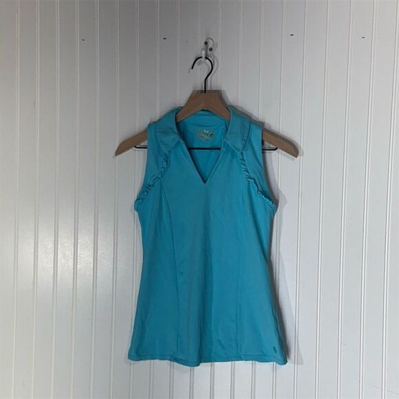 Lilly Pulitzer Tops - Lilly Pulitzer Luxletic XS Collared Sleeveless Golf Tennis Tank Turquoise Preppy